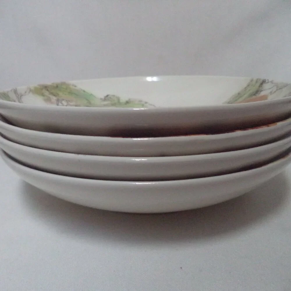 Pier 1 Africa Vtg Hand Painted Earthenware Bowl Set 4 Italy Elephant Lion Zebra